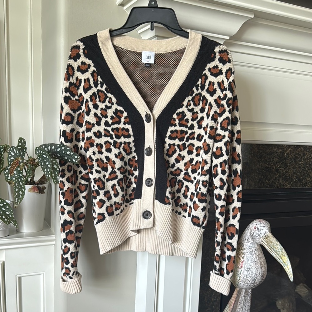 CAbi Leopard Print Button-Front Cardigan - Black & Brown